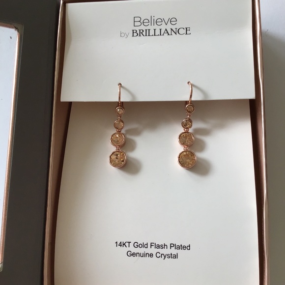 BELIEVE BY BRILLIANCE ROSE GOLD CRYSTAL DROP 14K GOLD FLASH PLATED EARRI… - Picture 5 of 10